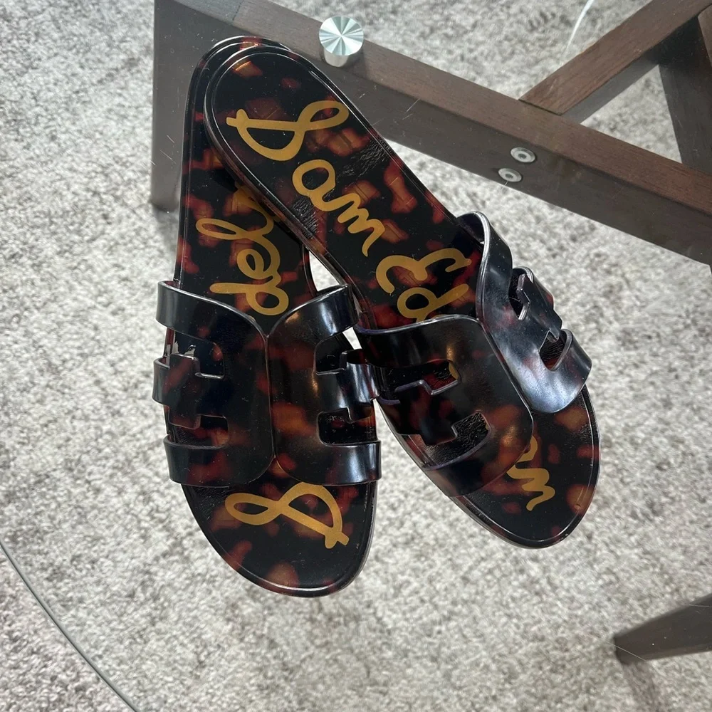 Sam Edelman Tortoiseshell Slip-On Sandals - Brown/Black Sz 8 - Picture 6 of 13